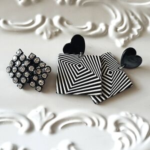2 Pairs of 80's Black Earrings ~ Like, Totally Tubular!